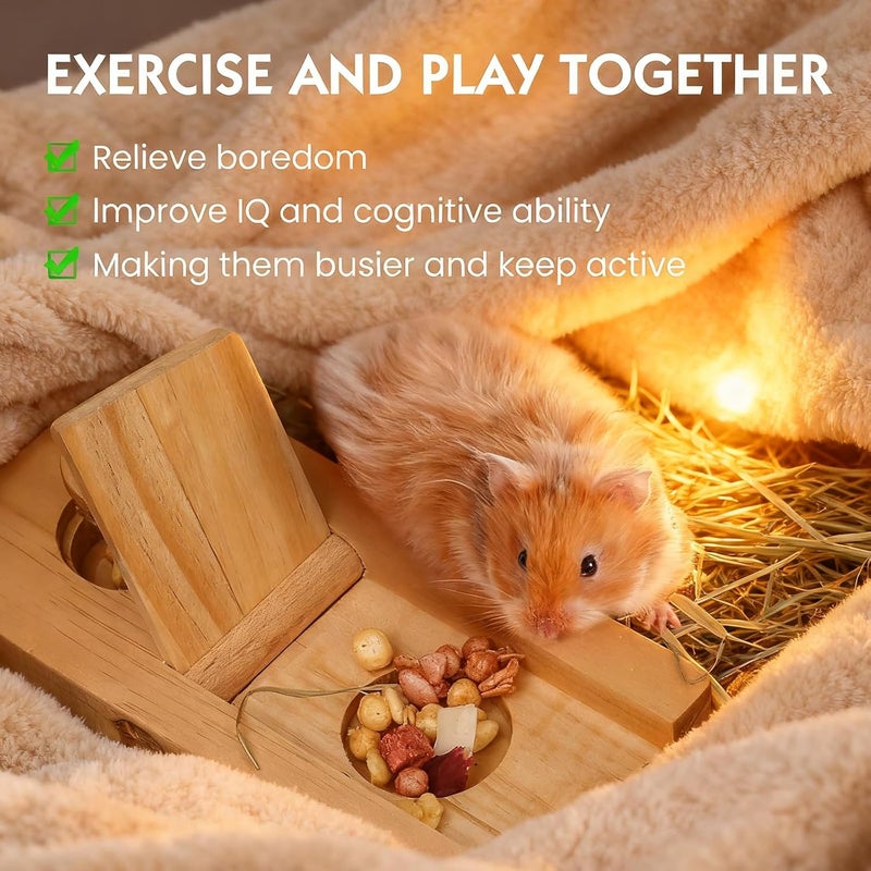 WHEARTED 2 Pack Guinea Pig Foraging Toys, Guinea Pig Enrichment Toys Wooden Interactive Bunny Puzzle Toys, Small Animals Hide Treats Dispenser for Hamster, Rabbits, Bunny, Chinchillas - Image 2